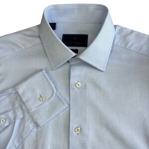 David Donahue Blue Micro Print Dress Shirt Mens 15.5 x 35 Slim Fit NEW